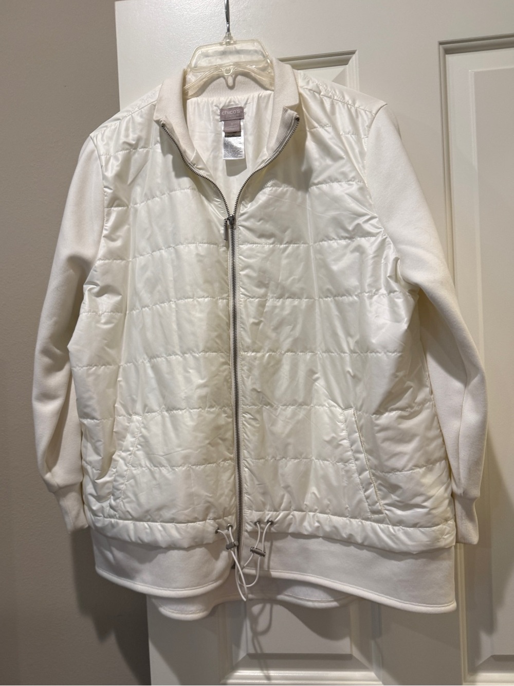 Chico's Winter White Quilted Front Zip Jacket